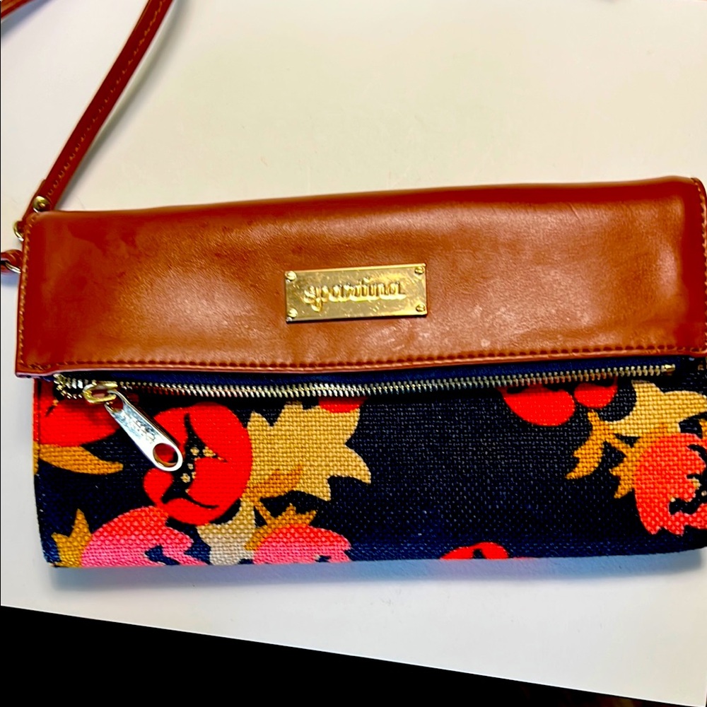 Spartina 449 Purse Black and Burnt Orange. Leather and Woven Linen. Immaculate